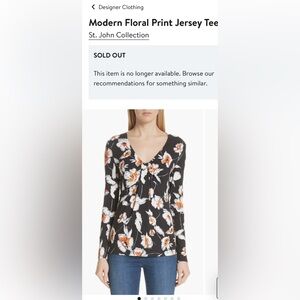 St. John Women's V-neck Floral Long Sleeve Jersey T Shirt S EUC Stretch Black